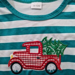 Striped Baby Shirt with Red Truck Design